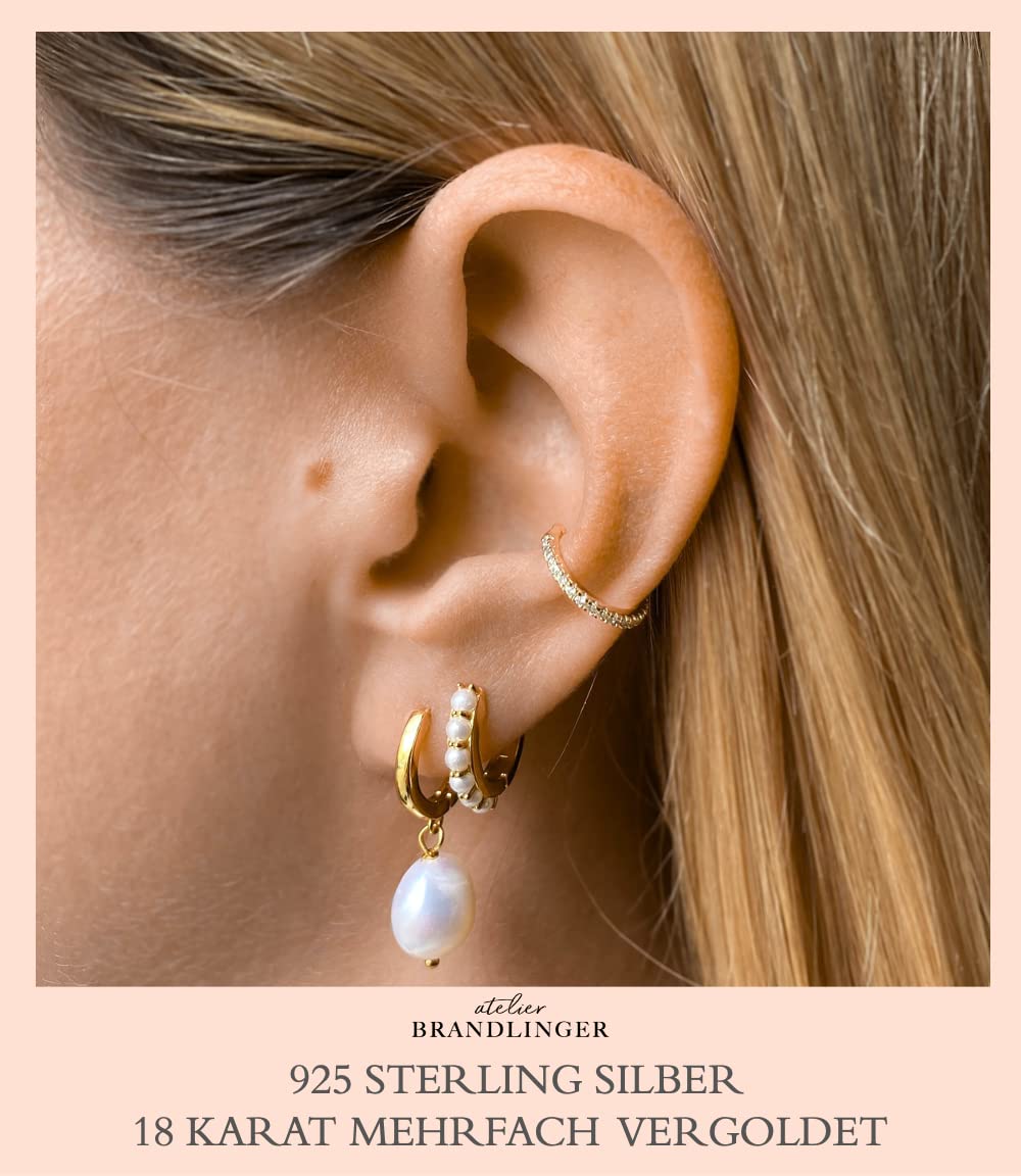 Perlen Ohrringe Silber 925. Creolen Gold mit Perlen. Schmuck Damen vergoldet mit 18 Karat (Silber und Gold) für Frauen und Mädchen. Durchmesser Creolen 13mm.