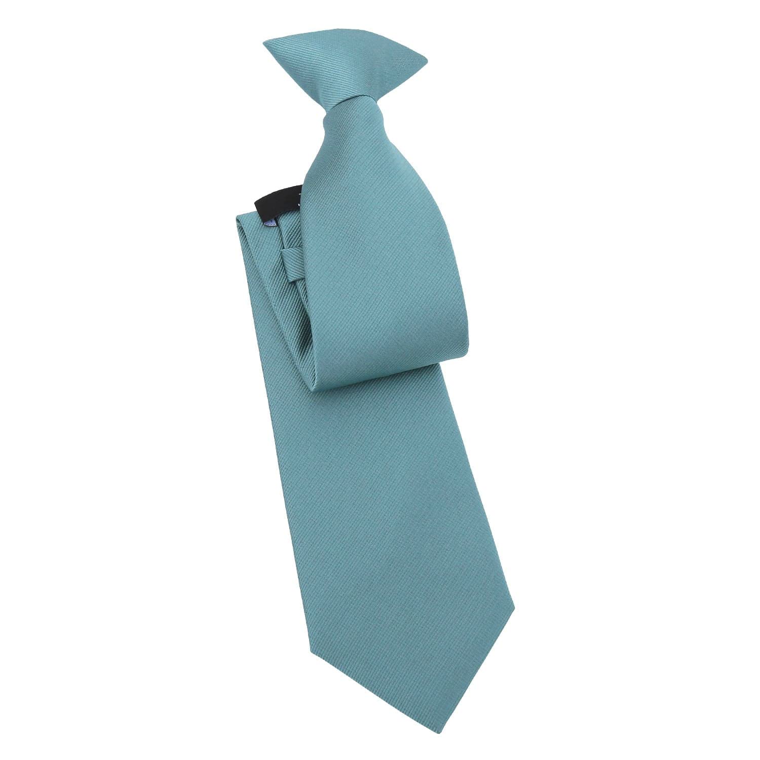 DQT Mens Plain Twill Clip-On Tie - Pre-Tied Necktie - Wedding, Business & Formal - Teal