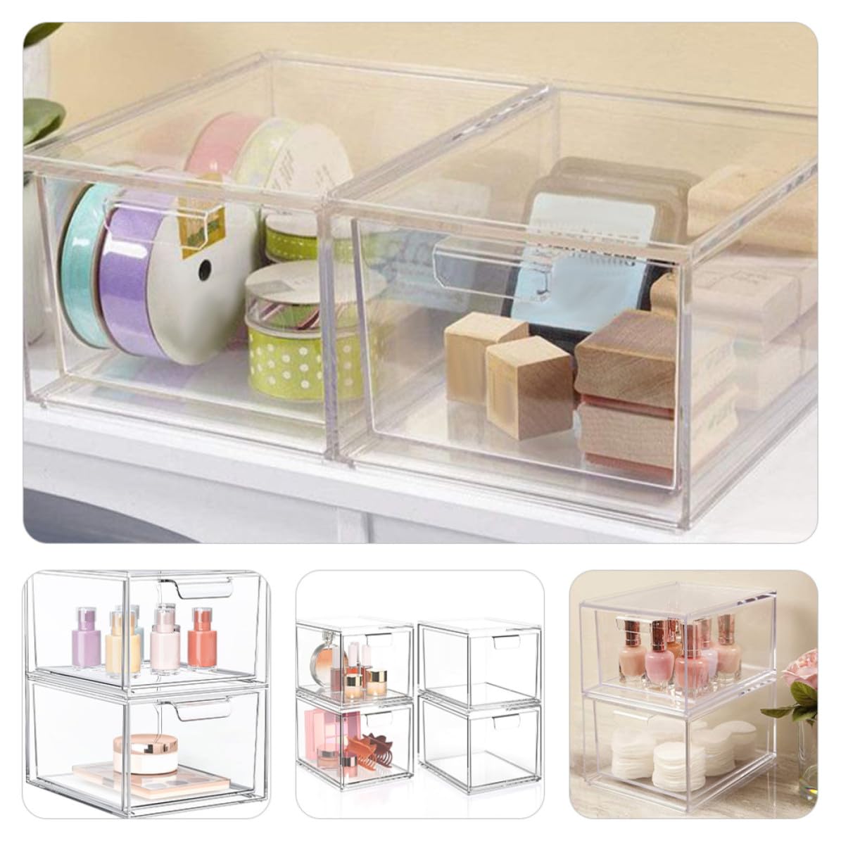 Organisateur de Tiroir Transparent en Plastique 2 Pièces
