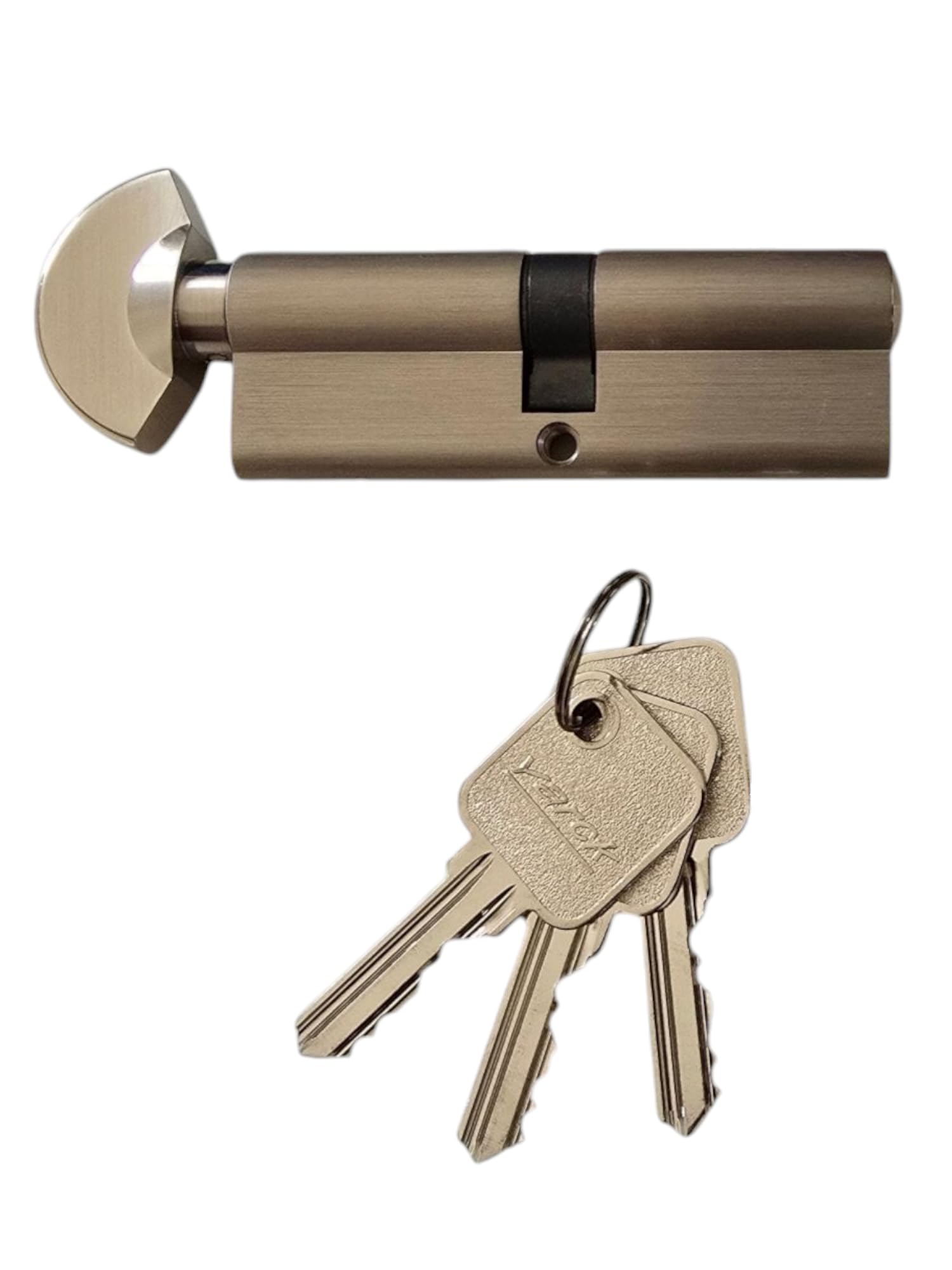 Brass and Zinc Knob Cylinder for Bathroom Door, Toilet Door Lock With 3 Keys 90mm (45+45) For All Door Types Lock, Silver Satin Finish