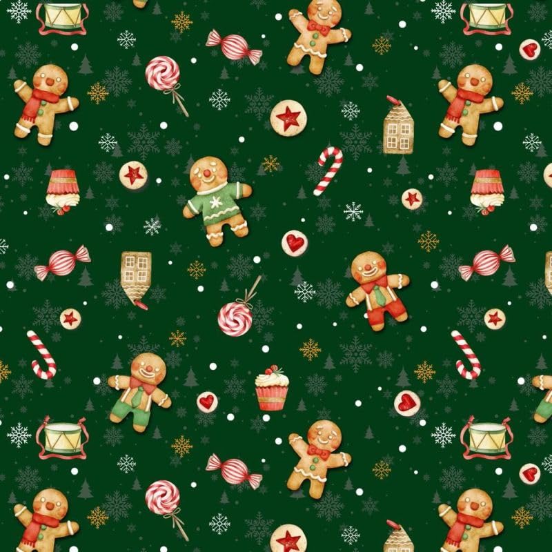 Jolee Christmas Green Gingerbread & Candy Cane PVC Vinyl Tablecloth – Festive Rectangle 140cm x 300cm, Durable & Easy-Clean Holiday Table Cover