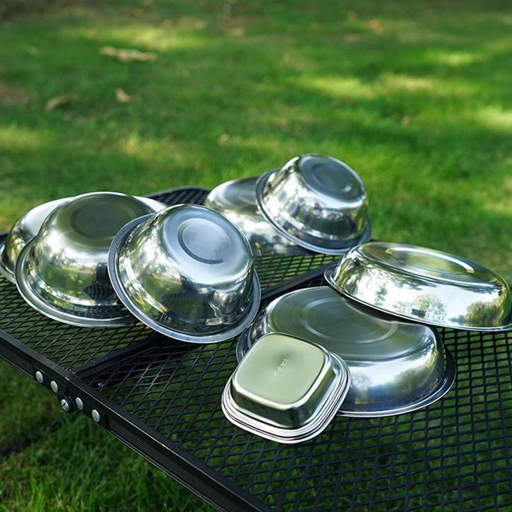 22pcs/Set Camping Cena De Acero Inoxidable Plato De Plato De Vajilla Aire Libre Contenedor De Alimentos para Viajar En Picnic
