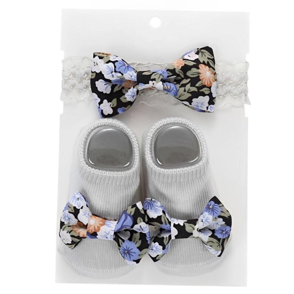 syga Baby Bow Hairband & Shoes Set Soft, Comfortable Fit for Ages 0-6 Month-old's Ideal for Newborns & Toddlers(Grey)-picture-41