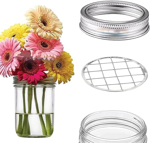 Miniatura 4 de GORGECRAFT 15 tapas de rana de flores, soporte para frascos de masón, tapas de botellas de vidrio con flores, organizador de arreglos florales,