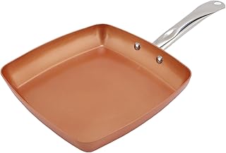 Yosoo Health Gear Frying Pan Copper Color Aluminum Alloy Stainless Steel Anti Stick Square Skillet with Compound Bottom Non Stick Ceramic Coating Oven Dishwasher Safe Cooking pots and Pans
