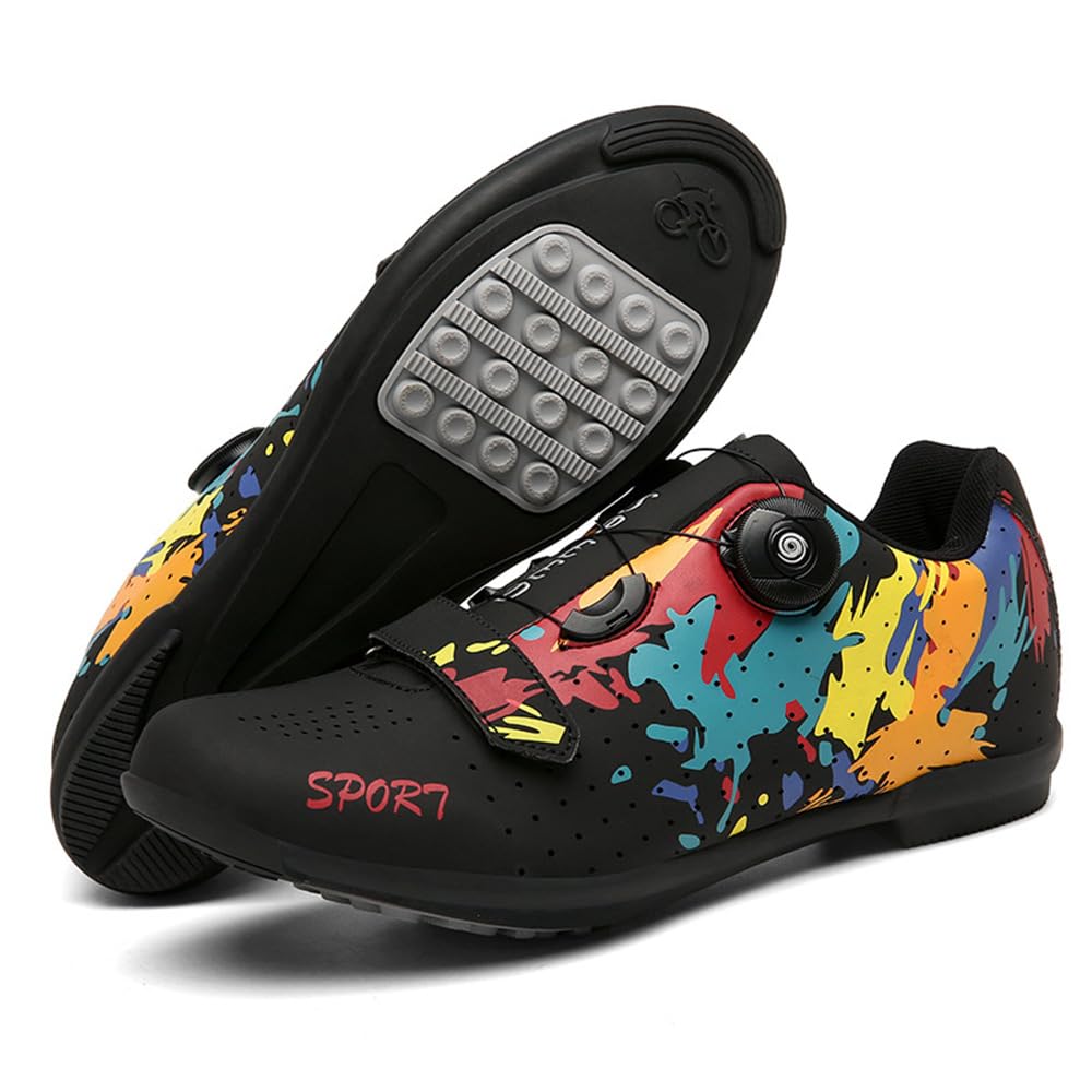 Hixingo Scarpe da Ciclismo Uomo Donna Graffiti Colorati Stampa Strada Scarpe da Strada e Mountain Bike con Suola in Gomma MTB Scarpe da Bicicletta Scarpe da Equitazione per Interni