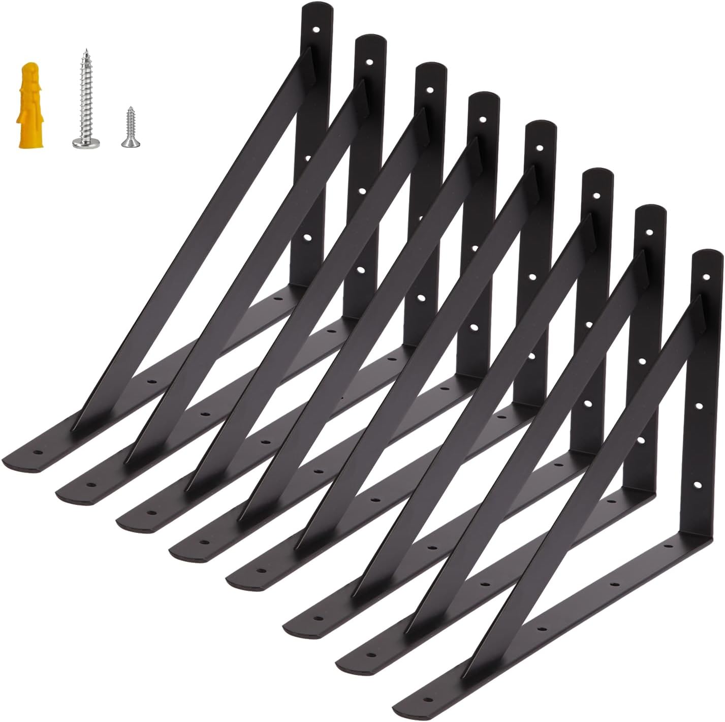 20 inch Heavy Duty Shelf Brackets with Screws, 8 Pack Wall Shelf Bracket with 90 Degree Triangle, Black Metal Shelf Brackets, Shelves L Brackets(500x300mm)