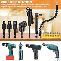 Vista 8 de 17 extensiones de broca flexible, con 3 adaptadores de enchufe giratorios, 2 accesorios de taladro hexagonal de 105° en ángulo recto, 10 puntas
