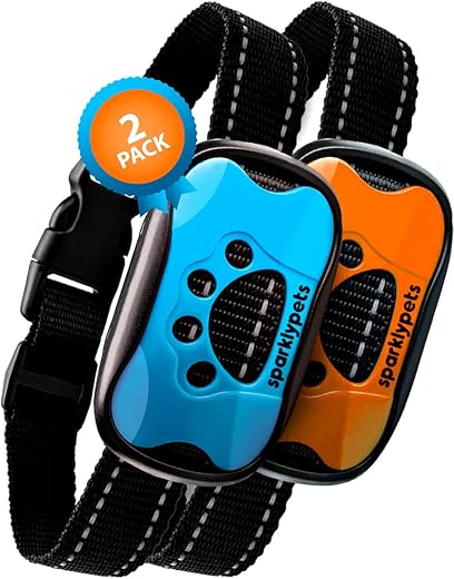 SparklyPets Nylon Humane Dog Bark Collar 2 Pack|Anti Barking Training Collar|Vibrating, No Shock Stop Barking For Small Medium Large Dogs|Upgrade 2019 Pet Corrector,?15.24 cm,W_10.16 cm,Black
