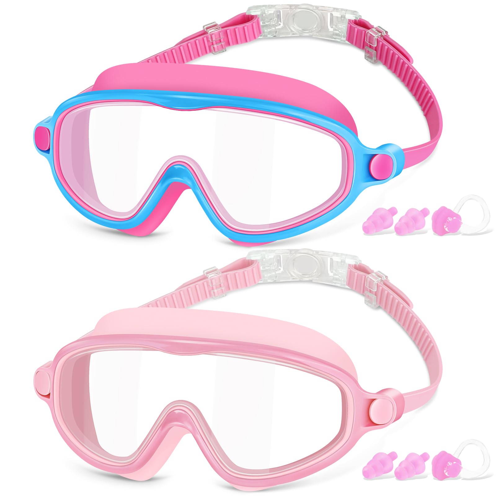 COOLOO Schwimmbrille Kinder, 2 Stück Taucherbrille Kinder 4-14 Jahre,【Patent】 Anti-Beschlag, UV-Schutz, KEIN Auslaufen verstellbare Silikon-Schwimmbrille für Kinder, Mädchen, Jungen