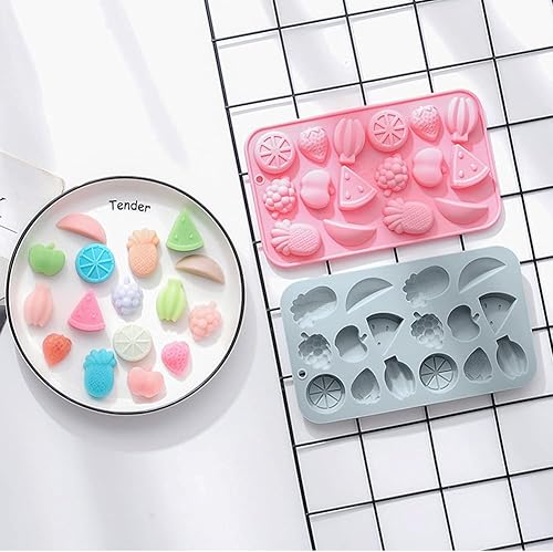 Miniatura 3 de CANDeal Paquete de 2 moldes de gelatina en forma de fruta, moldes de silicona para fondant 3D, mini moldes de caramelo de fresa para moldes de piña,
