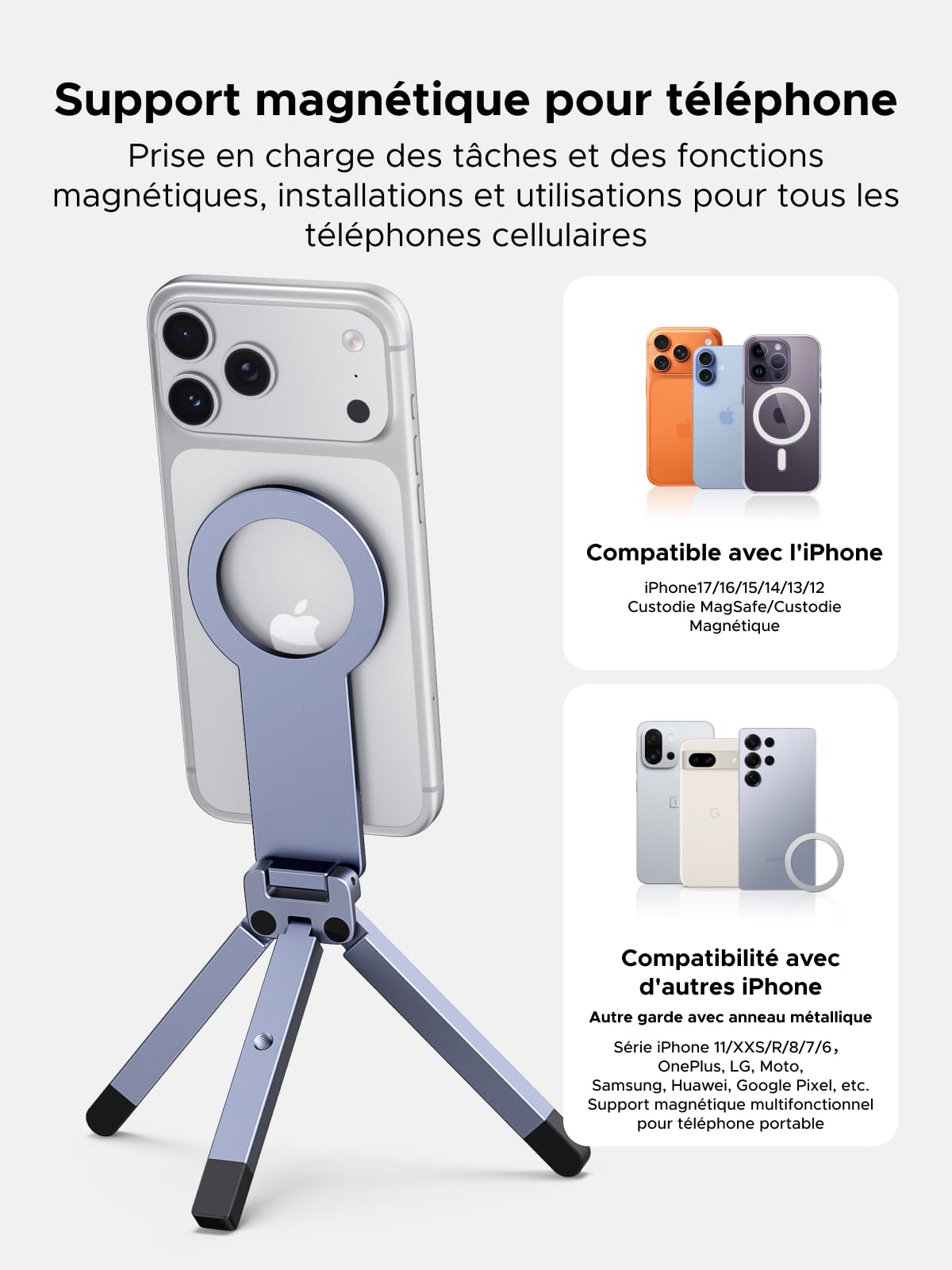 UGREEN Trépied Magnétique pour Téléphone MagSafe Gris Nébuleuse Alliage d'aluminium