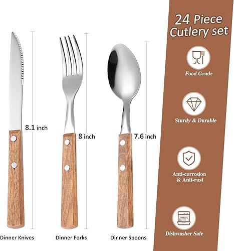 Miniatura 9 de OIULO Juego de cubiertos negros mate, 40 piezas de cubiertos de Navidad para 8, utensilios de acero inoxidable, cubiertos con acabado satinado,