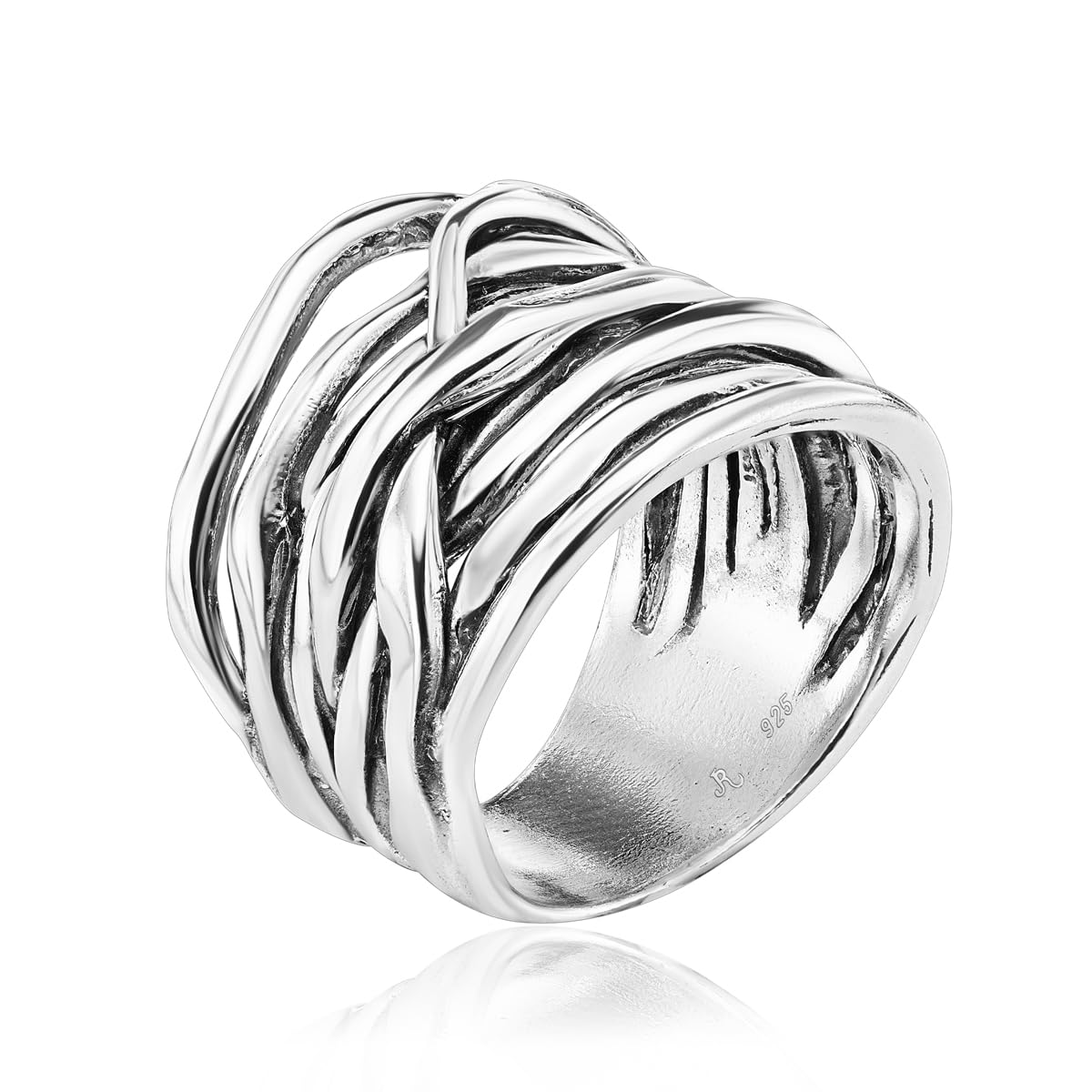 Ring Highway aus 925er-Sterlingsilber, mehrsträngig, oxidiert, Vintage-Look, stilvoll, hypoallergen, nickel- und bleifrei, handwerklich gefertigte Designer-Kollektion, (Größe 5–11)