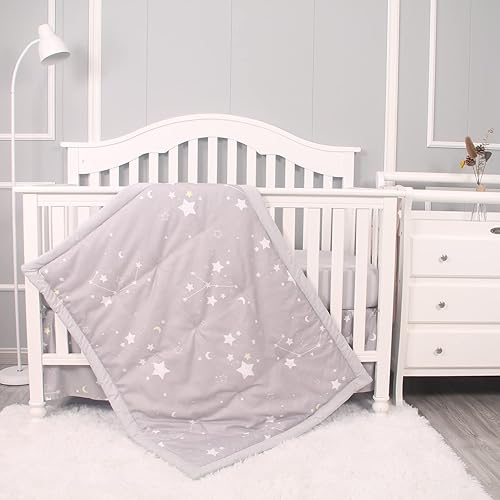 Miniatura 5 de Juego de ropa de cama de cuna de 3 piezas para bebés, niños y niñas, ropa de cama clásica esencial para guardería, incluye edredón, sábana de cuna y