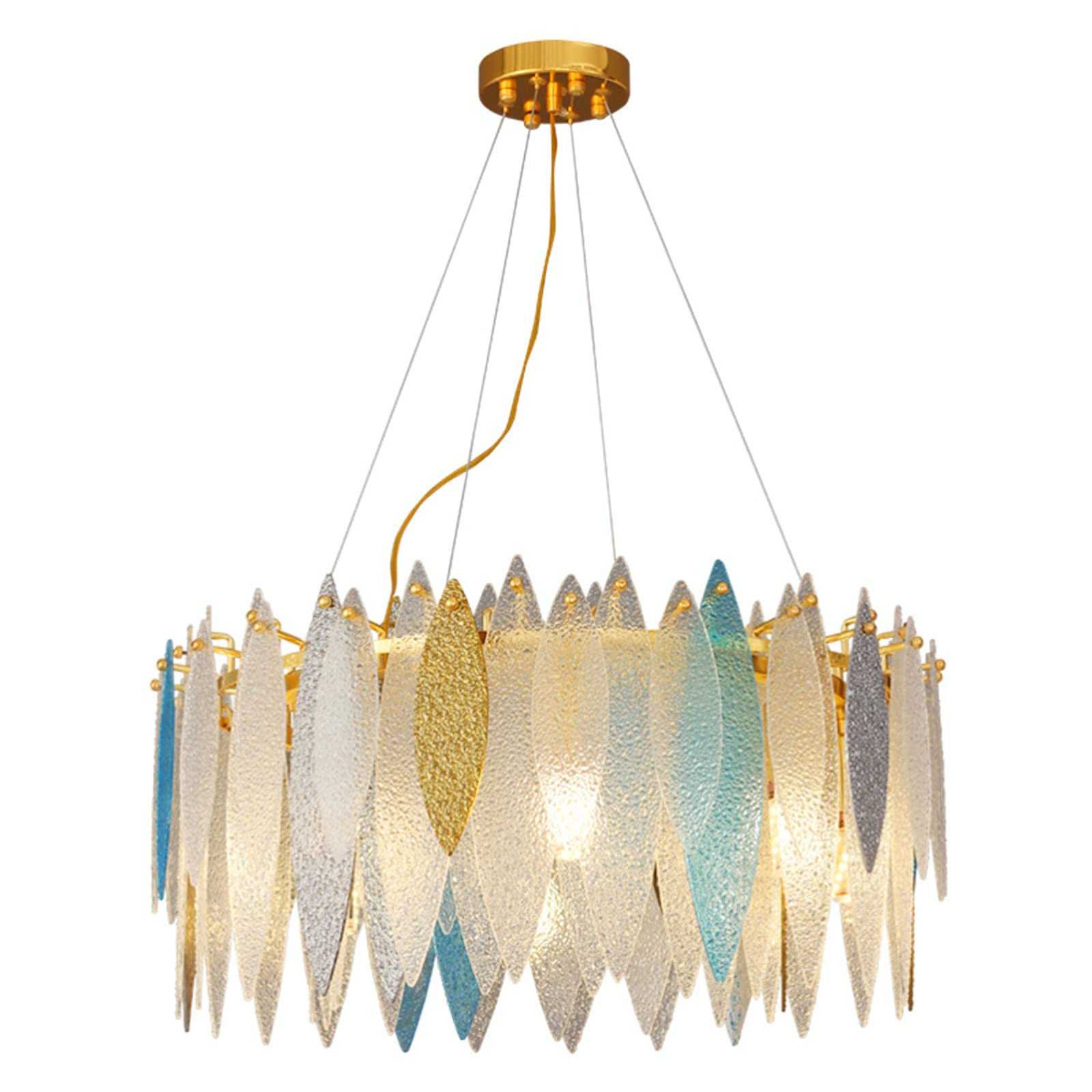 Plafonnier LED moderne bleu 40cm anti-éblouissement en verre dépoli et acier robuste