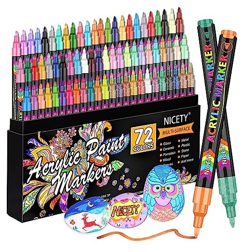 NICETY 72 colores Rotuladores acrílicos - permanentes rotulador acrílicos colores para tela, pintura de rocas, piedra, madera, ropa, 0,7 mm markers pintura punta fina para adultos y niños