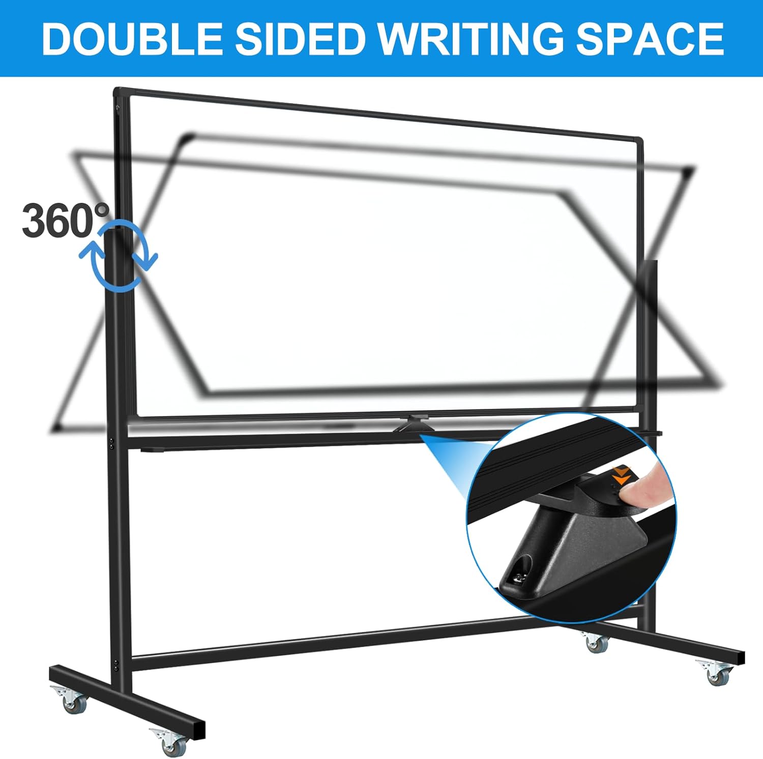 Rolling White Board on Wheels 72 X 40, Double-Sided Magnetic Large Rolling Whiteboard Dry Erase Board with Stand, Mobile Standing Whiteboard for Office, Classroom & Home