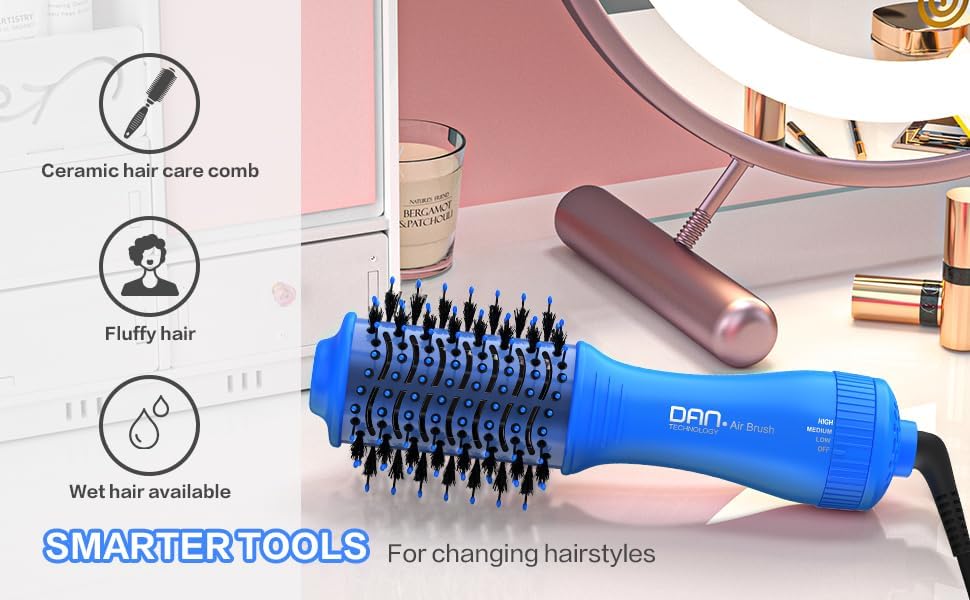 Miniatura 9 de Dan Technology Cepillo secador de pelo, cepillo secador de pelo, cepillo de soplado de aire caliente, 120 V, 3 velocidades, forma ovalada,