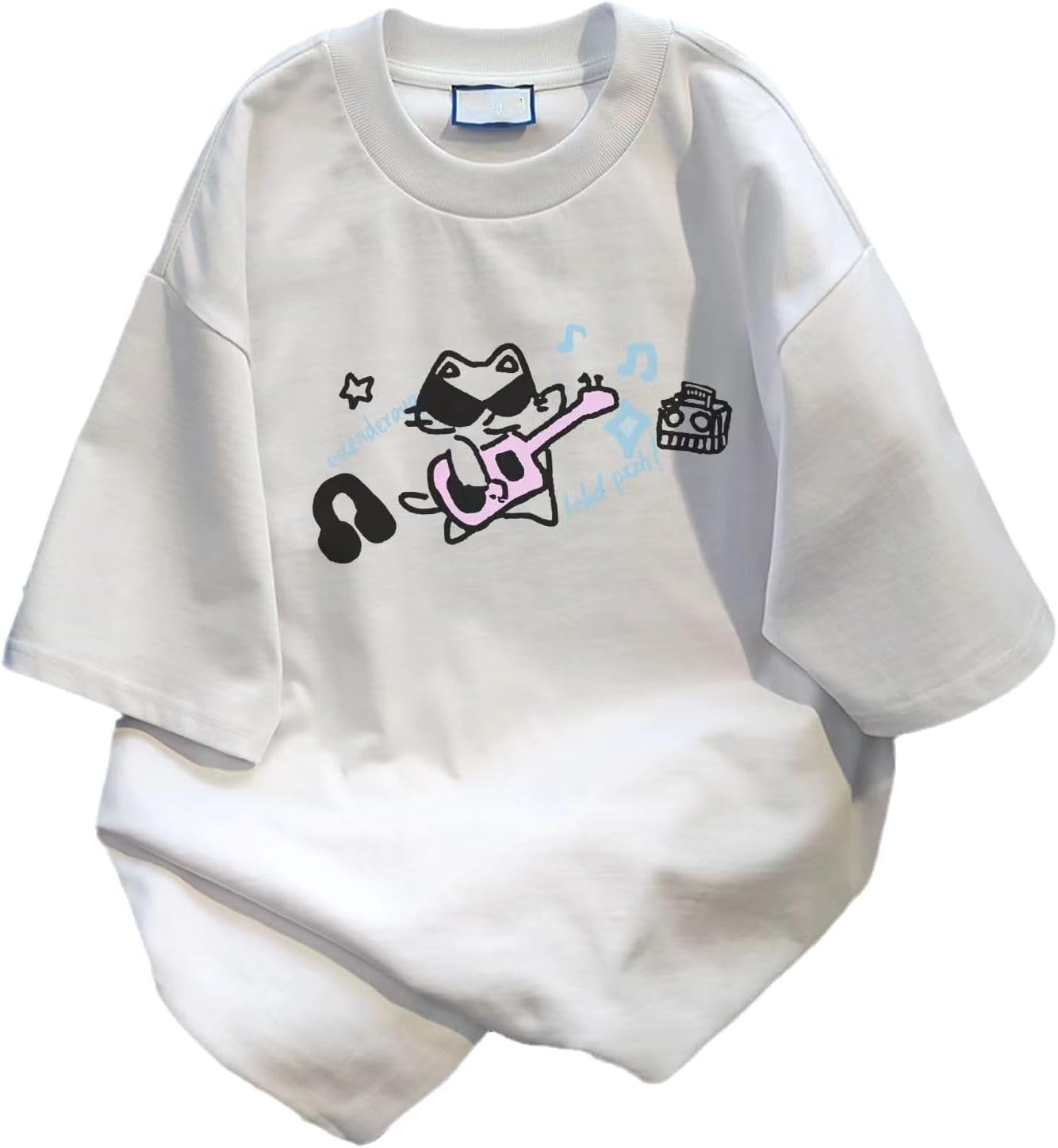 Harajuku Vintage Shirts for Women Cute Graffiti Cat Print T-Shirt Summer Oversized Graphic Tees Kawaii Clothes Y2K Tops