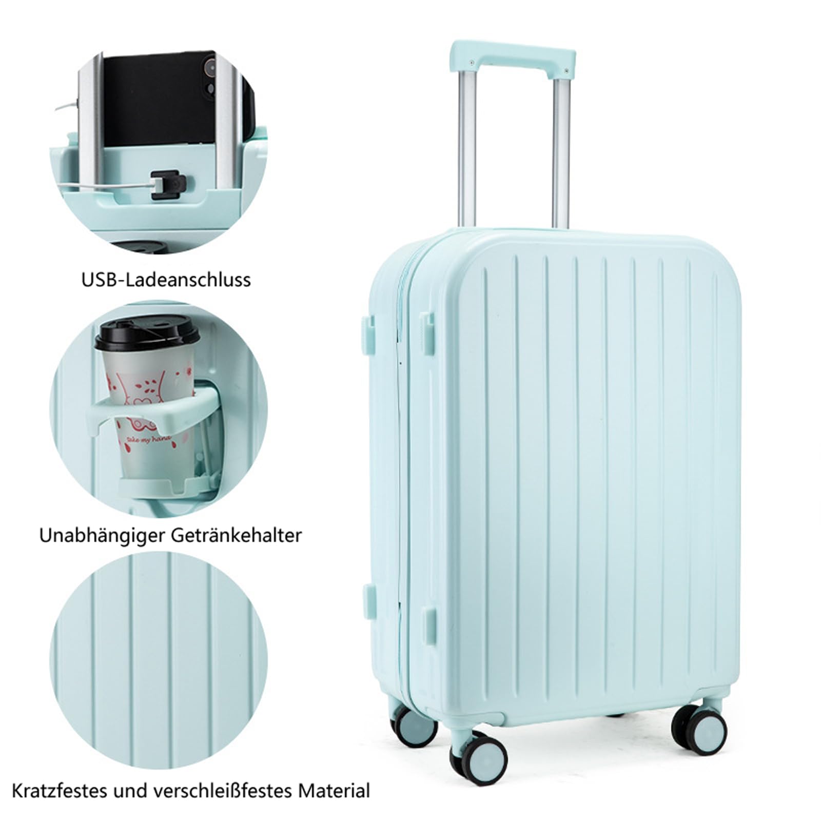 Maleta ultraligera para avión, equipaje de mano, maleta con ruedas, maleta de viaje para equipaje de mano, maleta de viaje, grande, azul, 24 pulgadas
