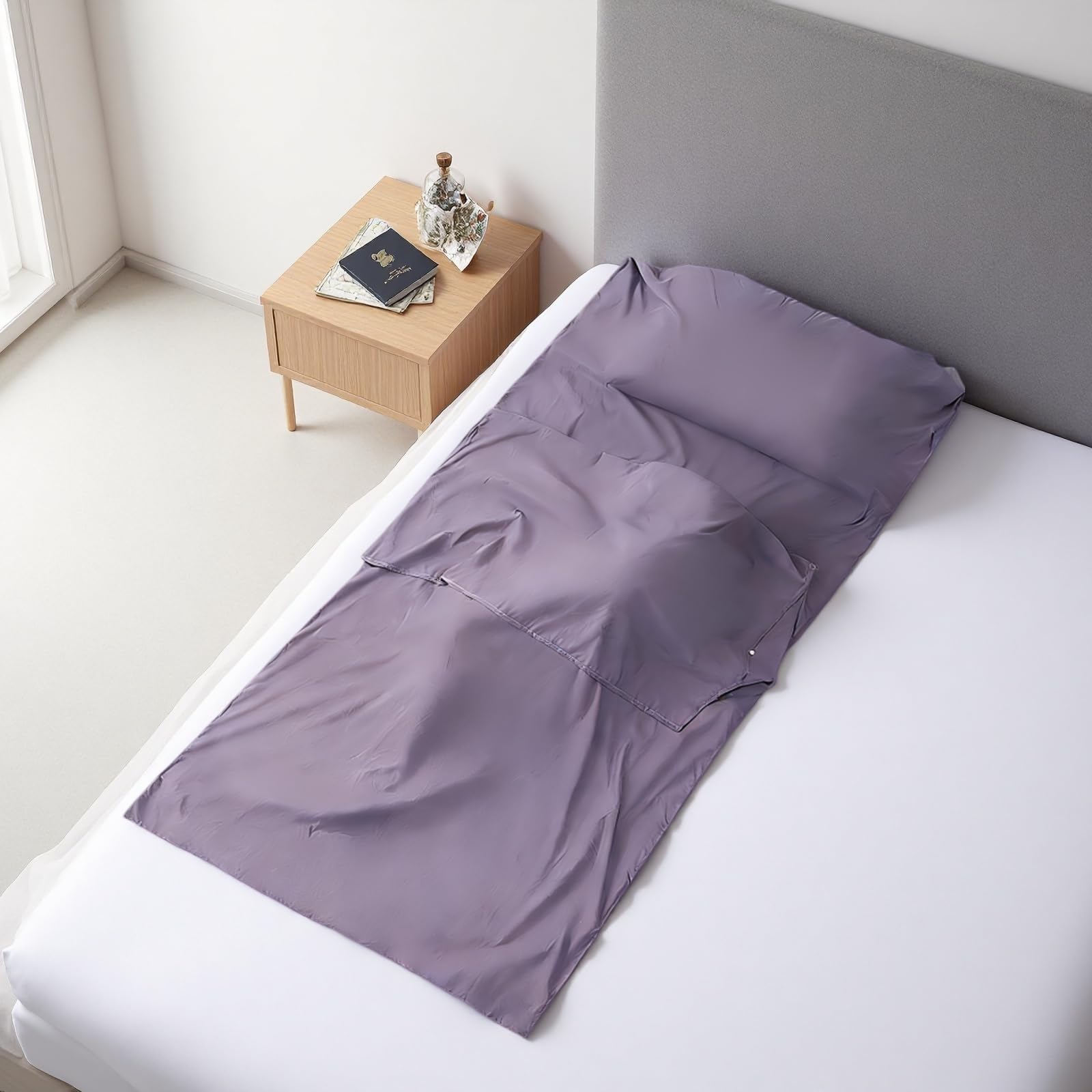 Saco de dormir de viaje, sábana de higiene personal antisuciedad para adultos, ligero, portátil, para hotel, camping, microfibra de secado rápido, color azul gema, 45.3 x 82.7 pulgadas