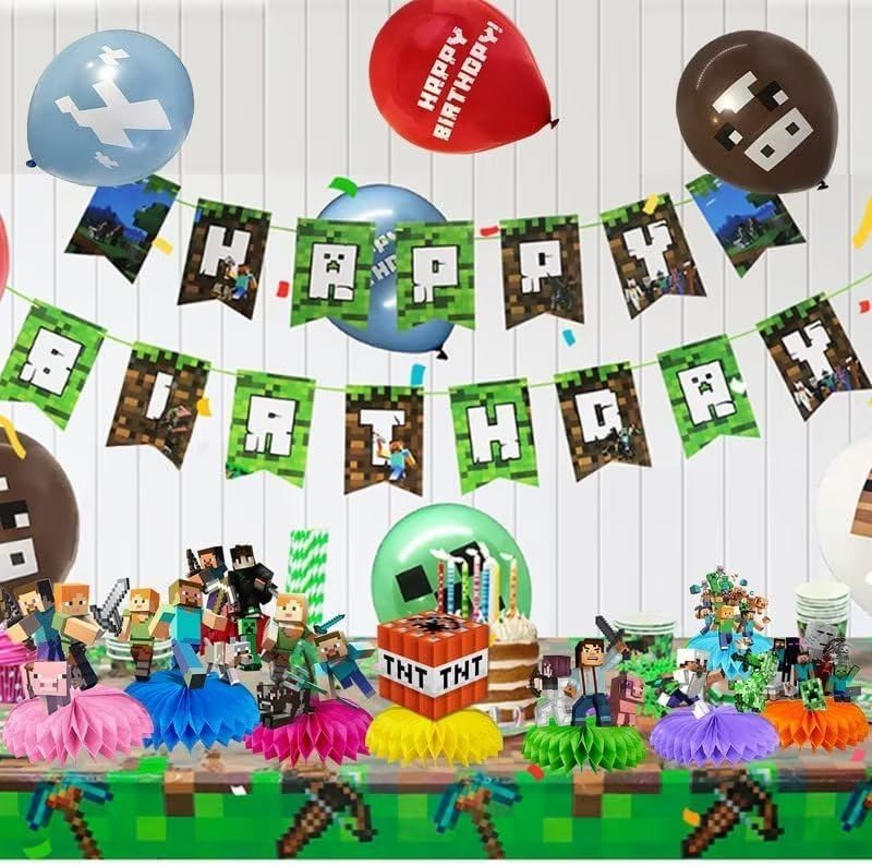 Pixel Happy Birthday Banner - Mining Themed Party Decor For Gaming & Miner Fans - View #8
