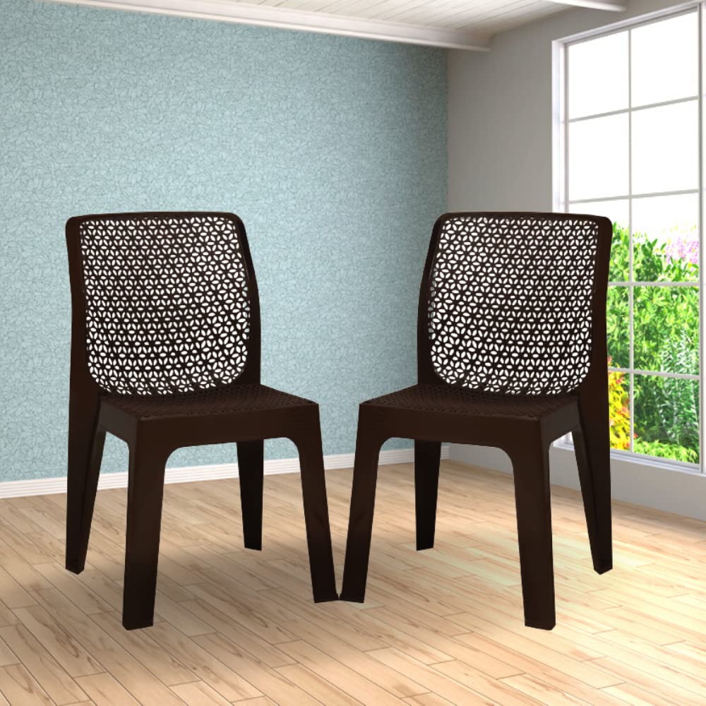 ITALICA Oxy Plastic Chair for Home, Office, Living Room/Glossy Finish Plastic Outdoor Chair/Patio Chairs for Balcony | Suitable for Indoor & Outdoor (5205, Brown, Set of 2 Chair)-image-37
