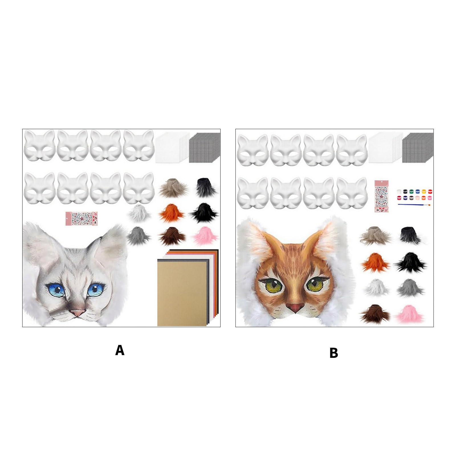 Masque de Therians avec fourrure et filet pour les yeux DIY Therians Base pour peindre les chats avec des poils