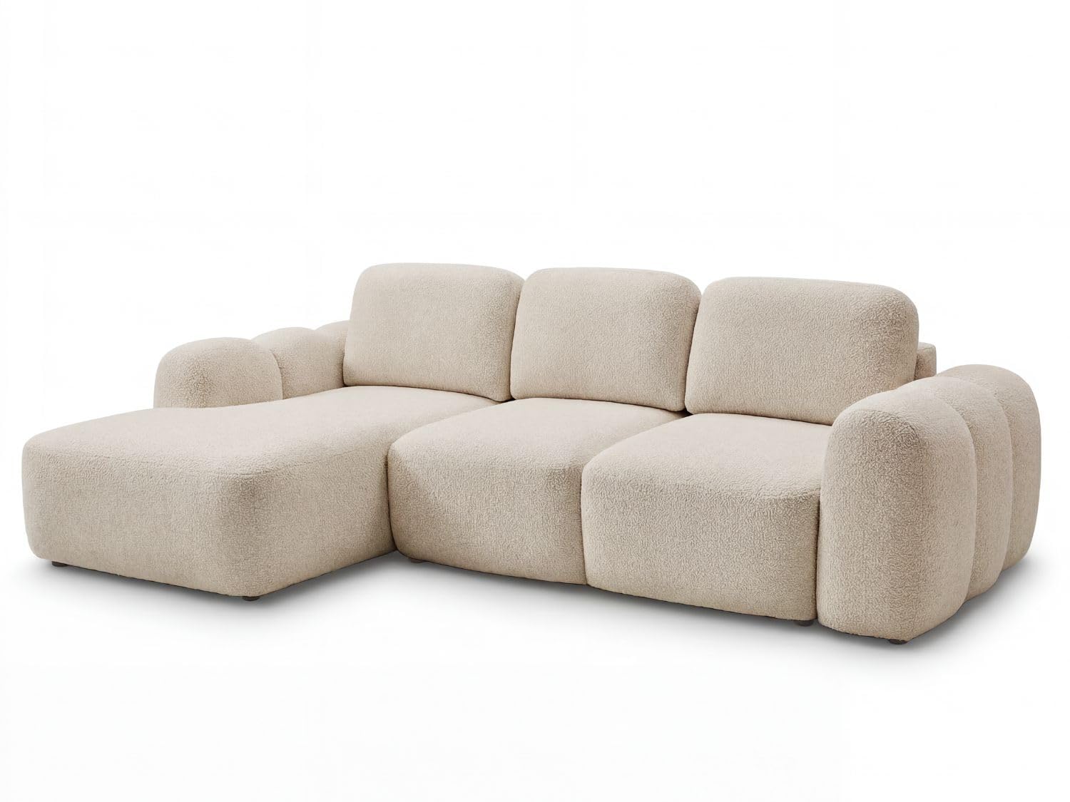 GRAINGOLD Avelin Ecksofa mit Schlaffunktion, 276x165 cm, L-Form Sofa, Schlafcouch für Wohnzimmer, Bouclé-Stoff, 4-Sitzer Eckcouch, Modernes Design (Beige, Links)