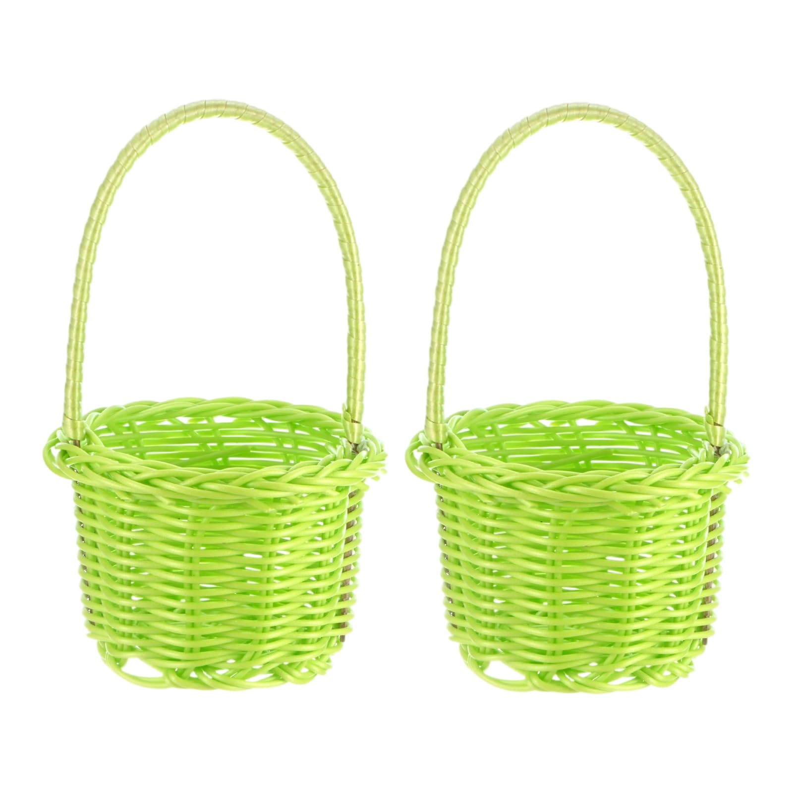 M METERXITY 2-Pack Mini Woven Baskets with Handles, 2.36 x 3.54 x 5.71 Inch Plastic Mini Flower Baskets with Handles for Craft/Birthday/Party/Wedding [Green]