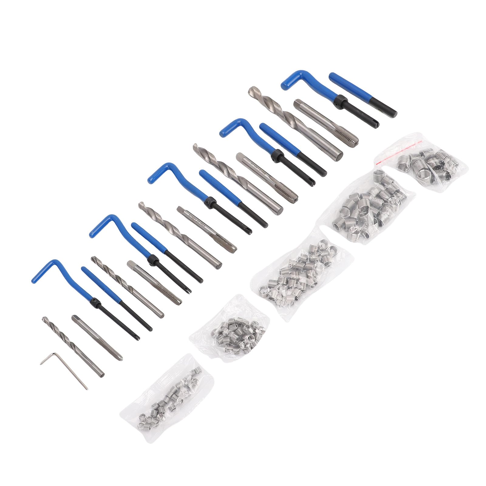 Kit di Riparazione del Filo Metrico 131 Pc, Set di Strumenti di Inserzione Filettatura, Kit di Rilevamento di Elicolio con 5 Rubinetti 5 Bit per Trapano 10 Strumenti per Le