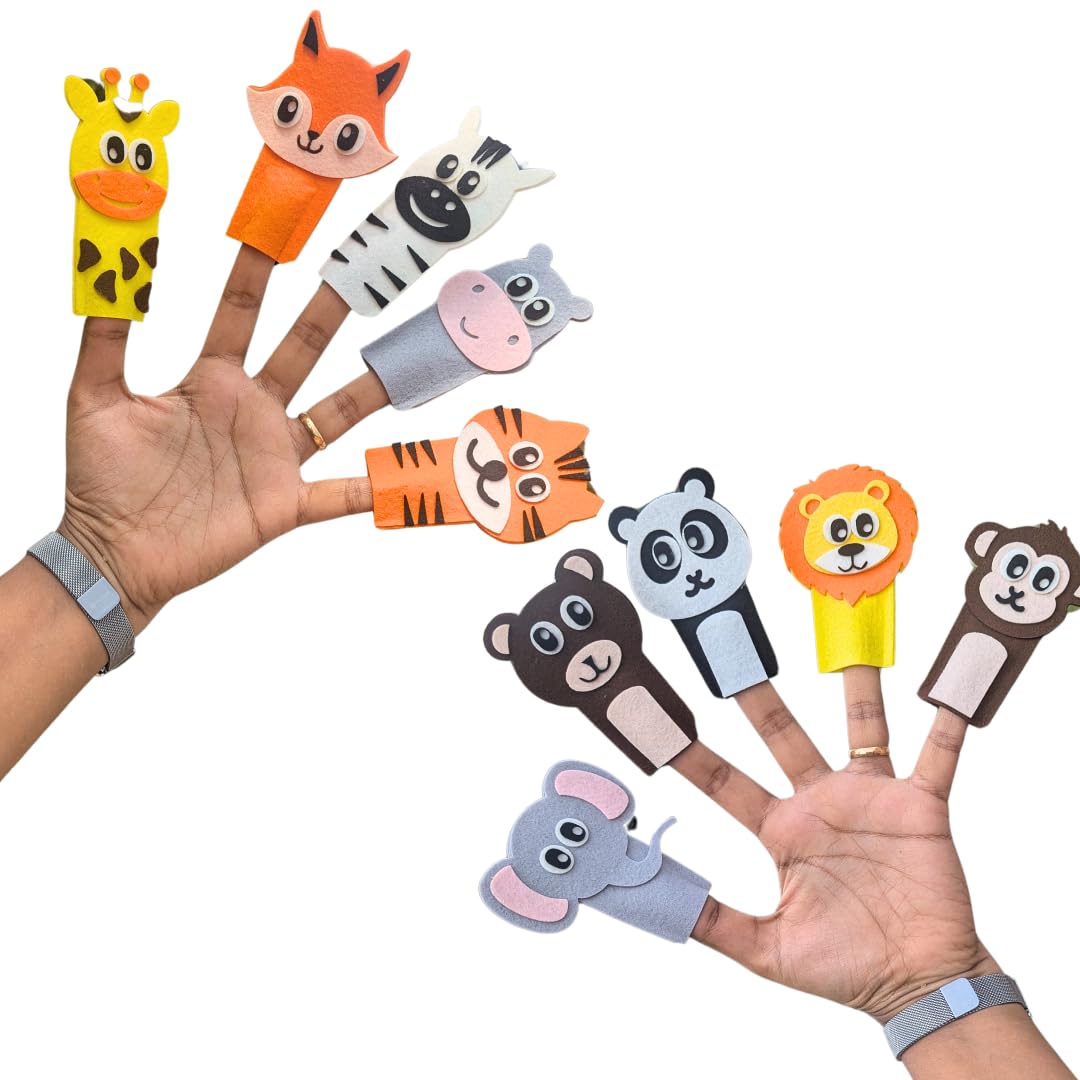 The Toddler House - Wild Animals Felt Puppets Set – 10 Soft Finger Puppets for Kids | Educational & Interactive Storytelling Toy | Jungle Animal Pretend Play for Toddlers & Preschoolers-image-41