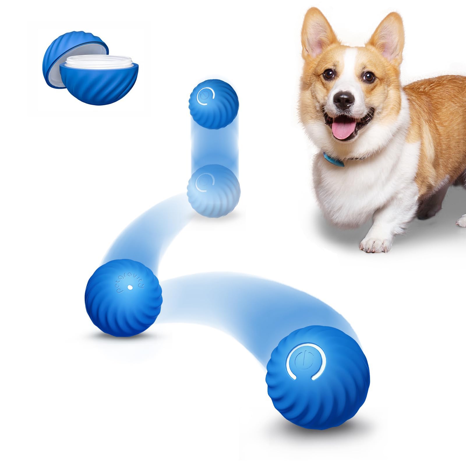 Smart Interactive Dog Ball, Automatic Bouncing Ball for Dog, Active Rolling Ball for Puppy/Small/Medium/Large Dogs and Cats, Non-Toxic Pet Chew Toy Ball, USB Rechargeable