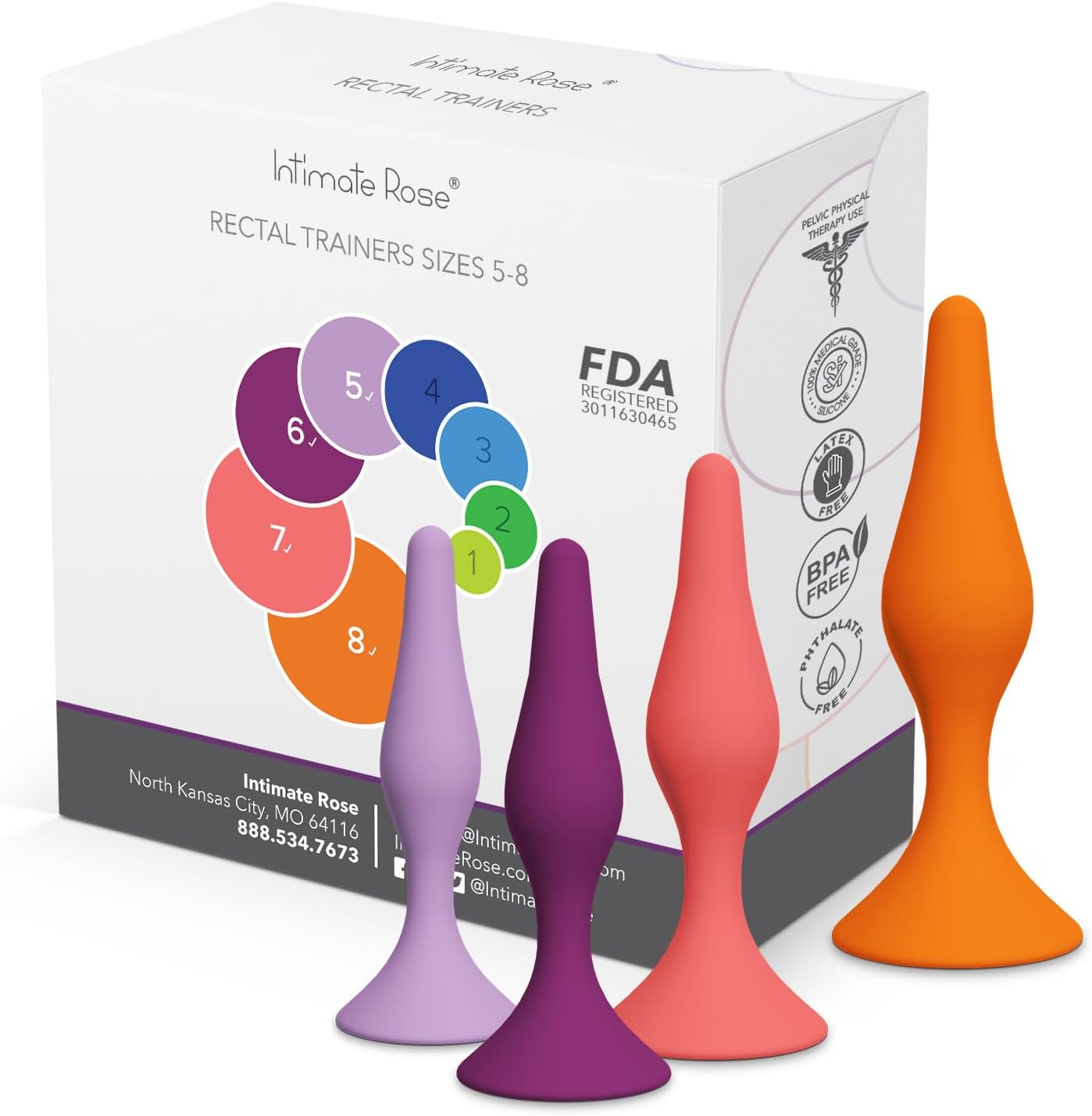 Rectal Dilator Trainer Set for Men and Women โ Pelvic Floor Therapy Tool - Medical Grade Silicone, FDA Registered - 4-Pack, Sizes 5-8