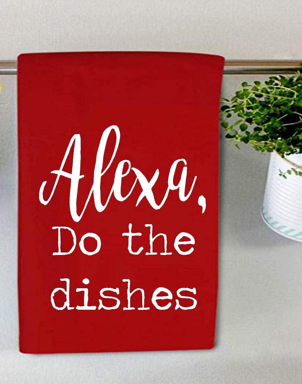 Kitchen Dish Towel - Red Flour Sack Towel - Alexa Do The Dishes