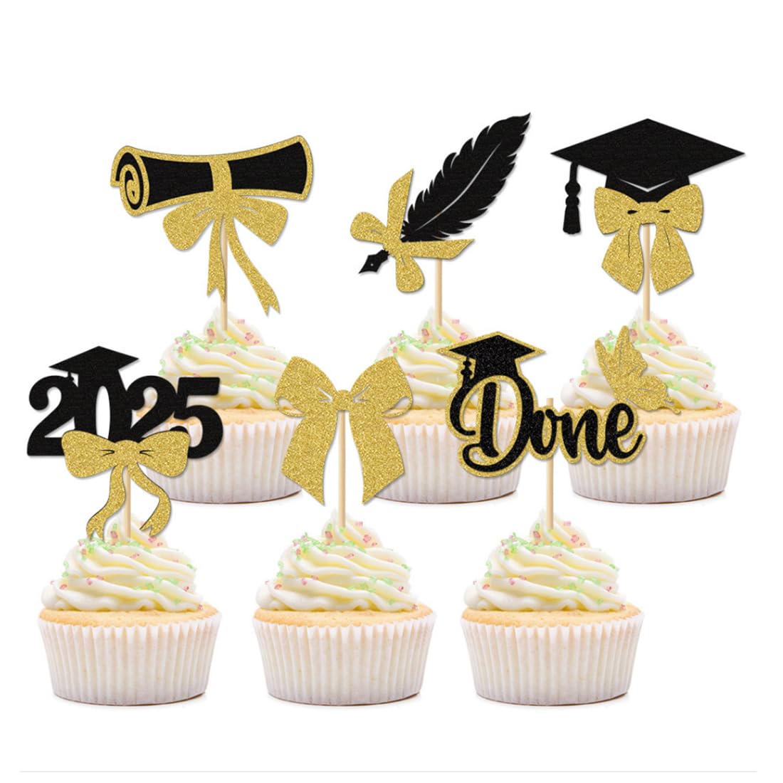 Morndew 24 PCS Graduation Done and Doctoral Cap Cupcake Toppers for Graduation Party Decorations
