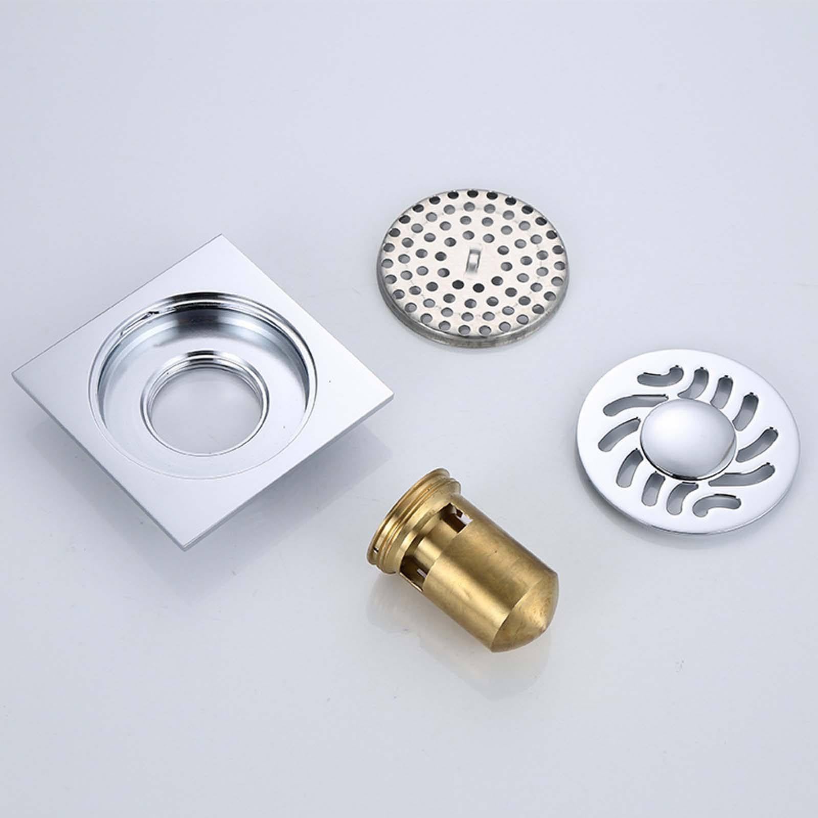 Bonde Douche Laiton Siphon Douche Placage Bonde de Douche Joint d'eau Profonde Bonde Douche Extra Plate 100 * 100mm Siphon de Sol pour Salle de Bain, Cuisine, Toilettes