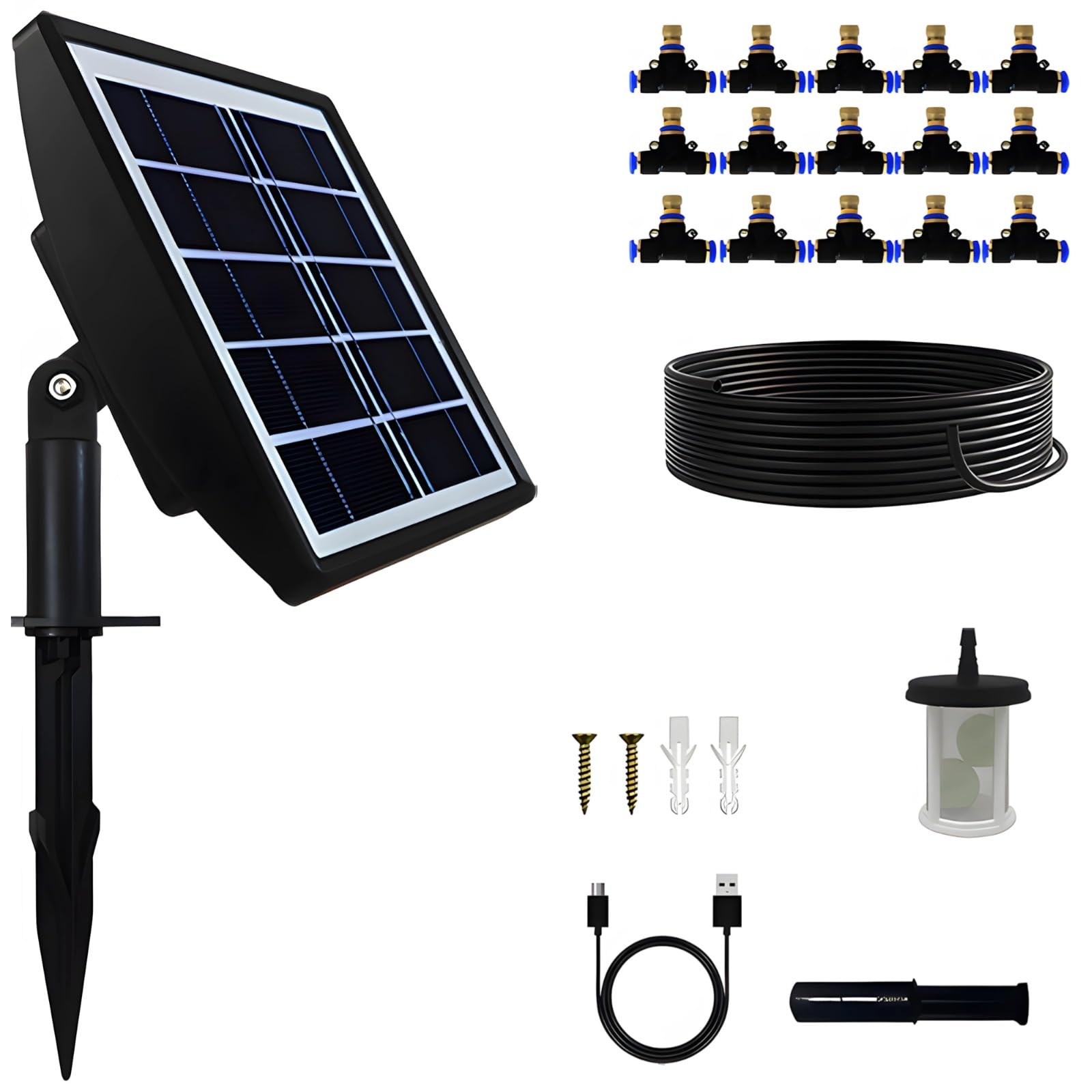 Solarny system nawadniania, automatyczny zestaw timera z panelem słonecznym, 10-punktowy zestaw nawadniania kropelkowego do roślin ogrodowych, samoczynne nawadnianie kwiatów, warzyw, roślin