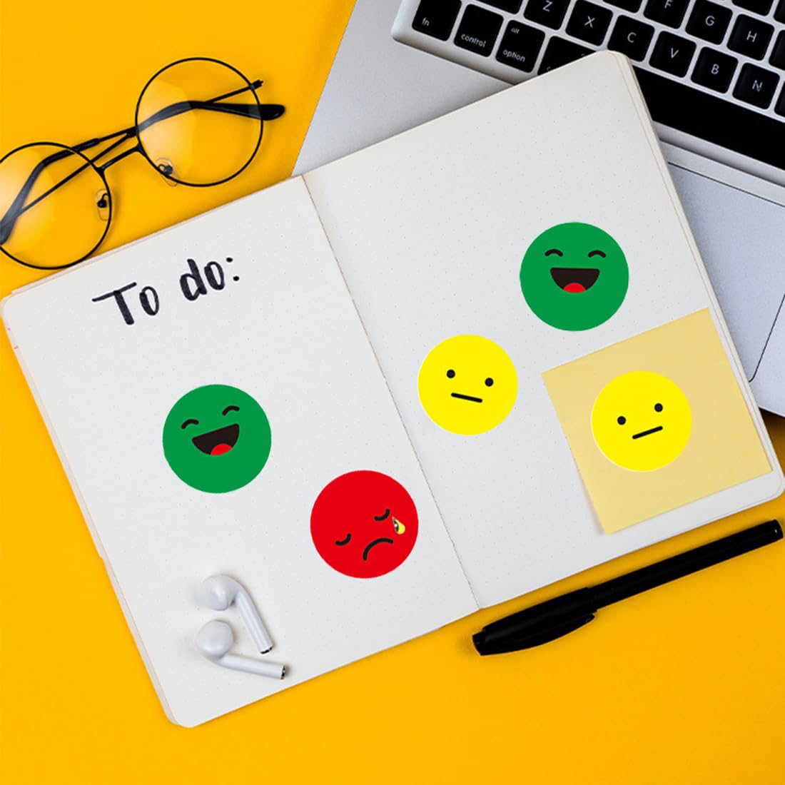 Lot De 1200 Autocollants Smileys - 50 Feuilles - 3 Couleurs (Rouge, Jaune, Vert) - Pour Récompenses, Émotions, Enseignants