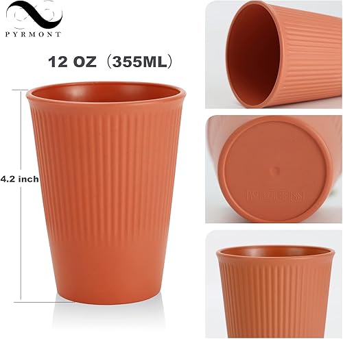 Miniatura 9 de PYRMONT Vasos de paja de trigo, juego de 6 vasos de plástico reutilizables de 16 onzas con asas para cocina, vasos irrompibles para acampar, sin