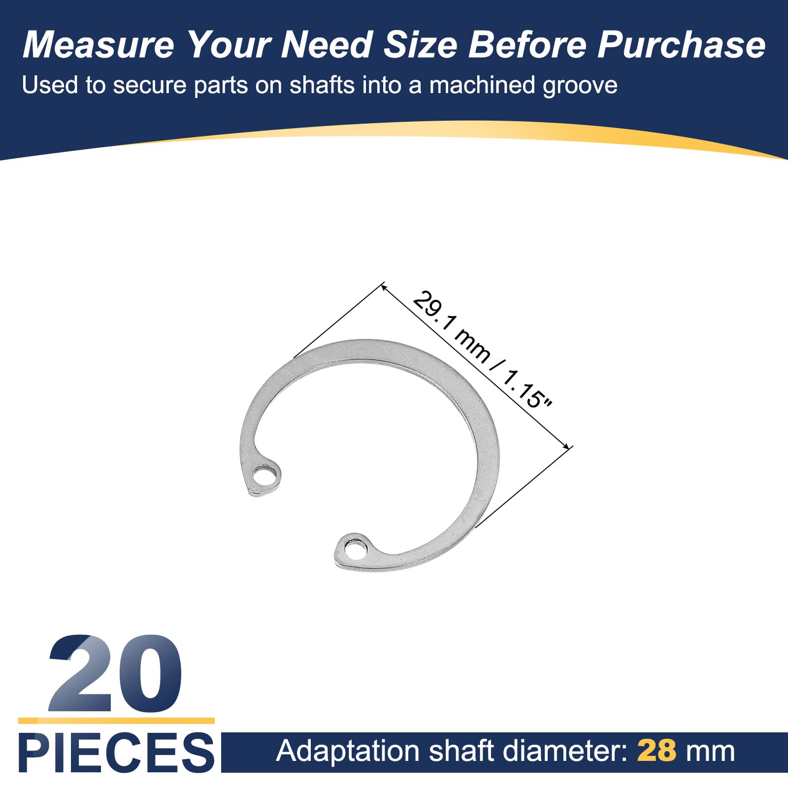 PATIKIL 20 Pcs 28mm ID Internal Retaining Rings E-Clip Snap Ring 304 Stainless Steel, Silver - Image 2