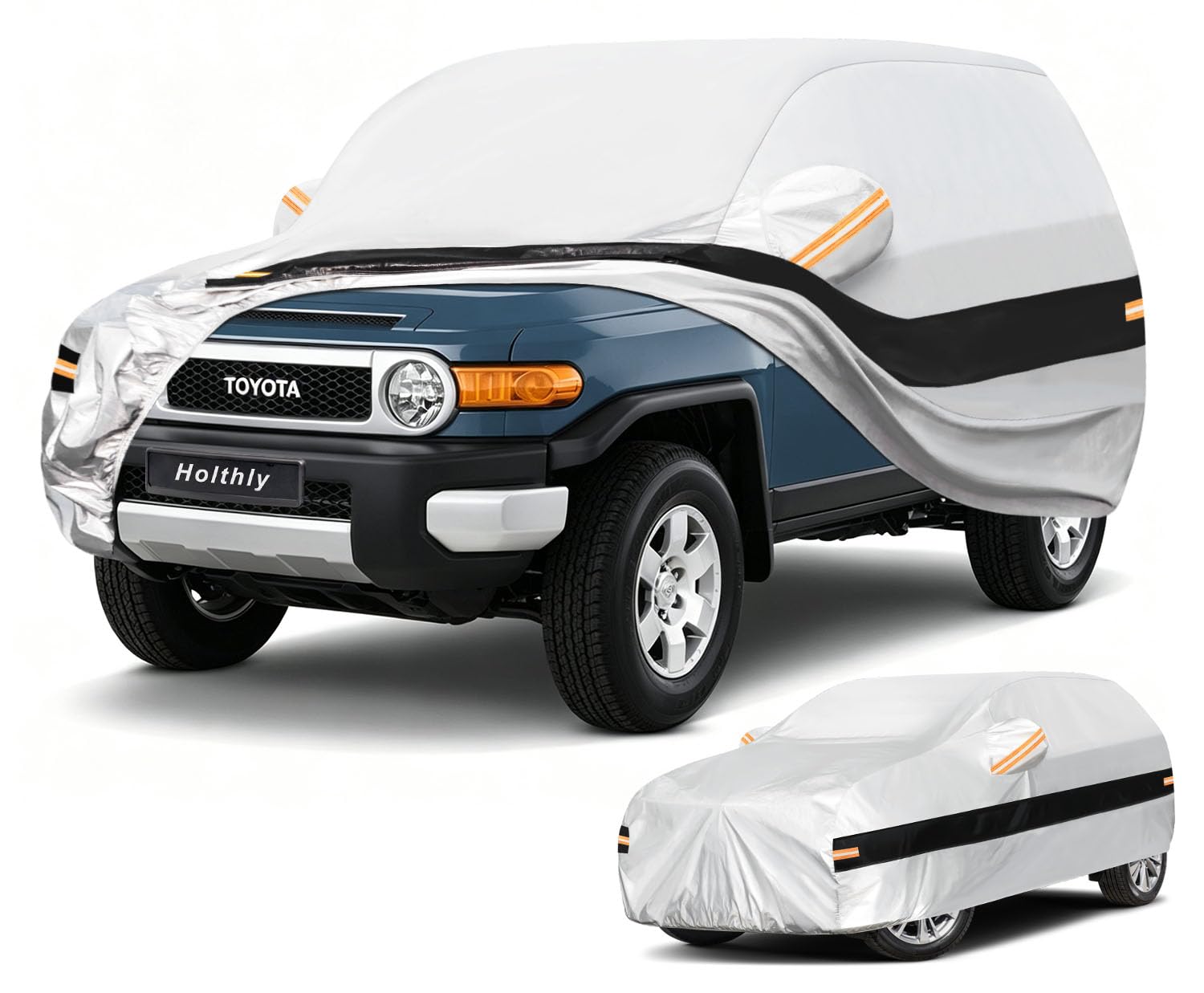 10 Layers SUV Car Cover Custom Fit for Toyota FJ Cruiser (2006-2017), Waterproof All Weather for Automobiles, Outdoor Full Cover Sun Dust Rain Protection with Cotton. Silver