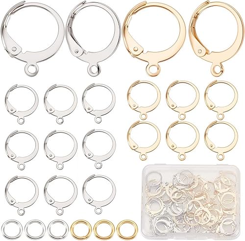 Miniatura 6 de CREATCABIN 1 caja de 50 aretes de aro chapados en oro de 24 quilates de acero inoxidable con cierre de palanca, ganchos de aretes con bucles