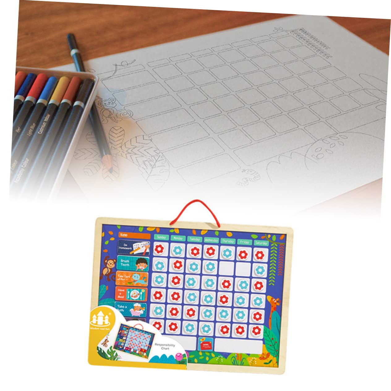 Tabla de Recompensas de Comportamiento Infantil Reutilizable de Madera