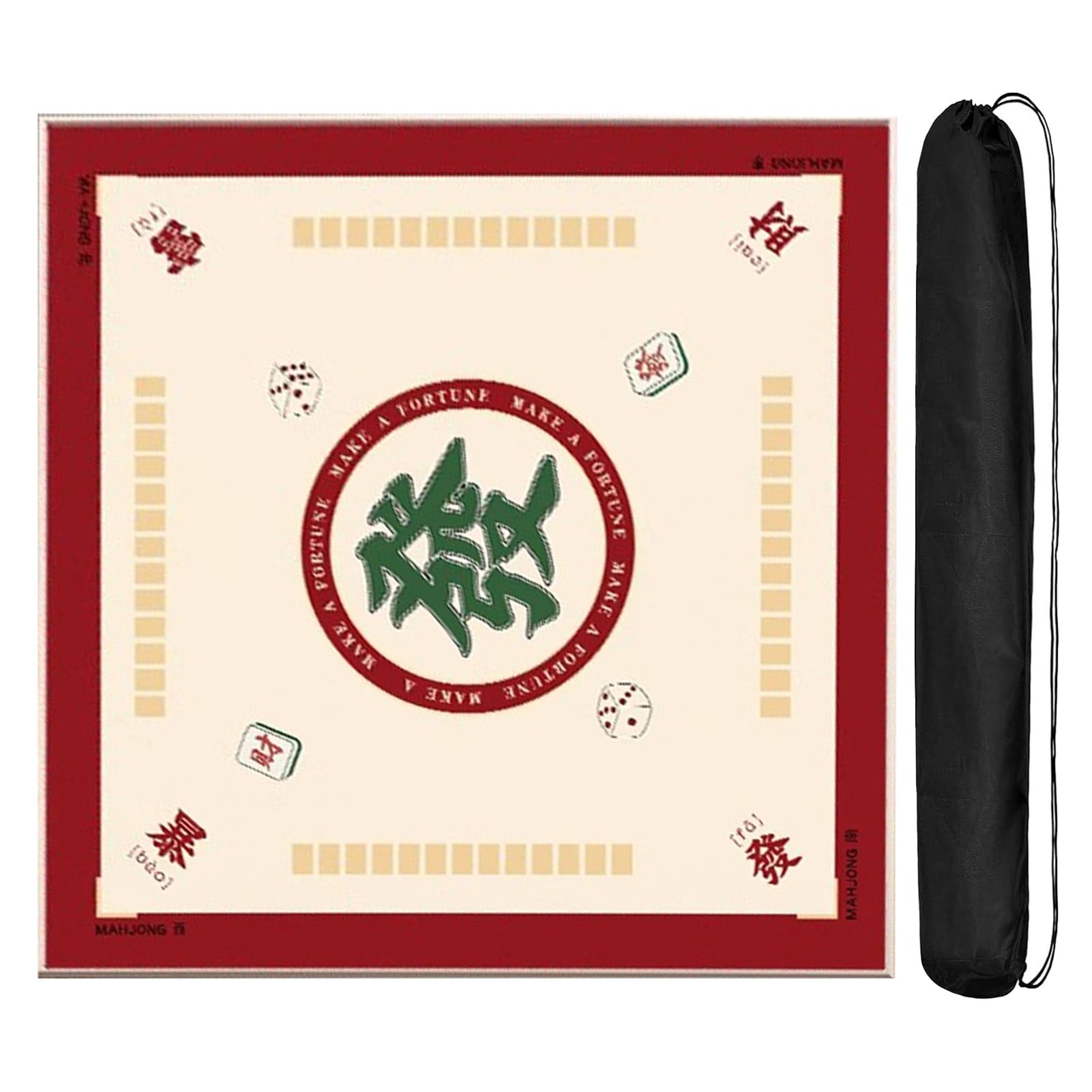Mahjong mat Kwadratowa mata stołowa do gry w mahjonga, gumowa mata antypoślizgowa z torbą ze ściągaczem, do gier karcianych w pokera i gier planszowych(Khaki,110cm/43.3in)