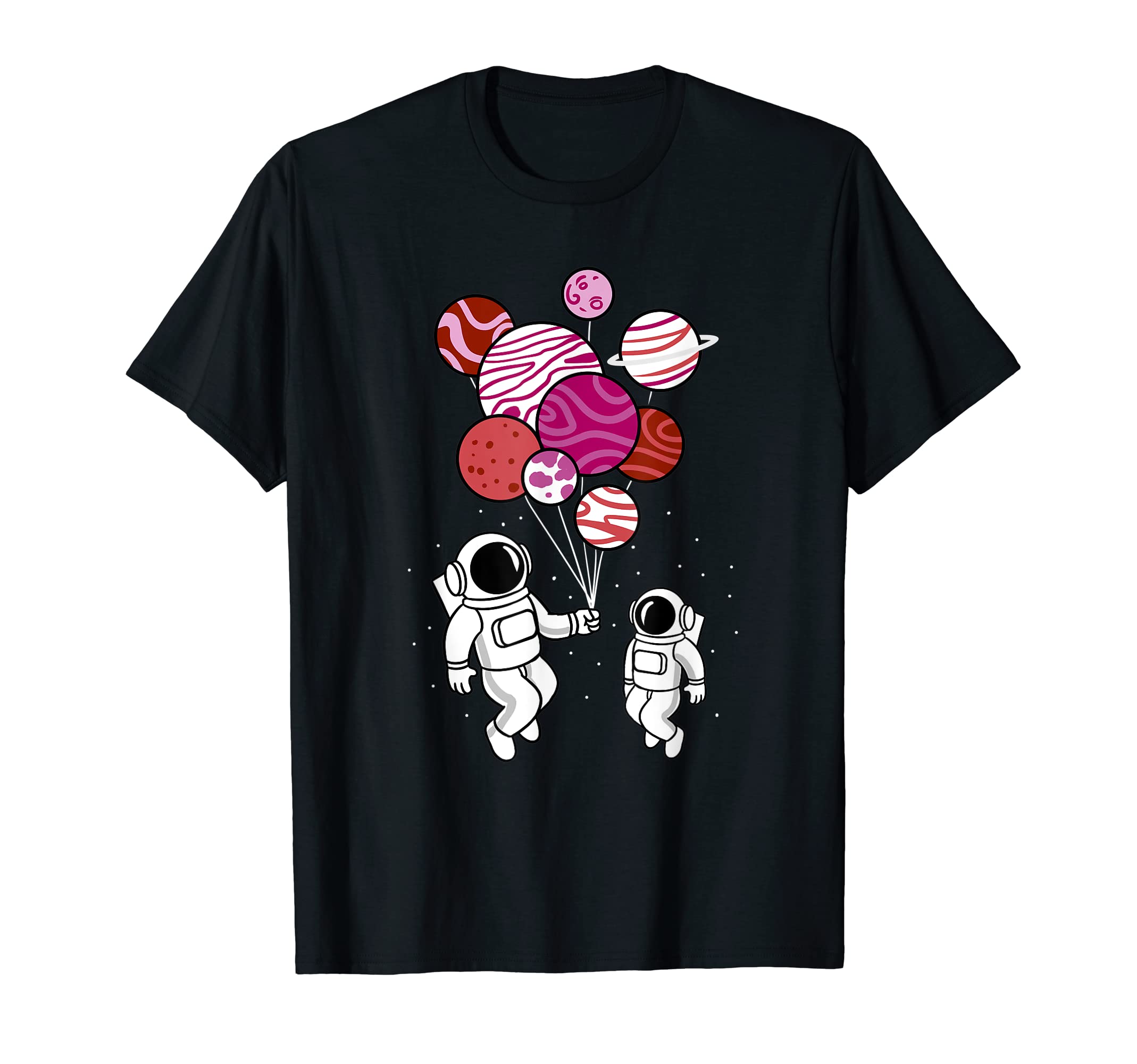 Astronaut Holding Lesbian Planet Balloons Lesbian Pride T-Shirt, Black