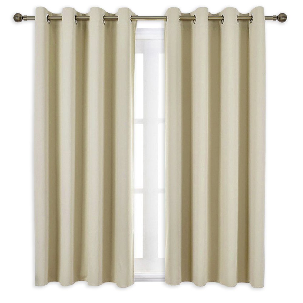 NICETOWN Blackout Curtain Panels 45 inches - Triple Weave Microfiber Home Thermal Insulated Solid Ring Top Blackout Curtains/Drapes for Bedroom(Set of 2, 52 x 45 Inch, Beige)