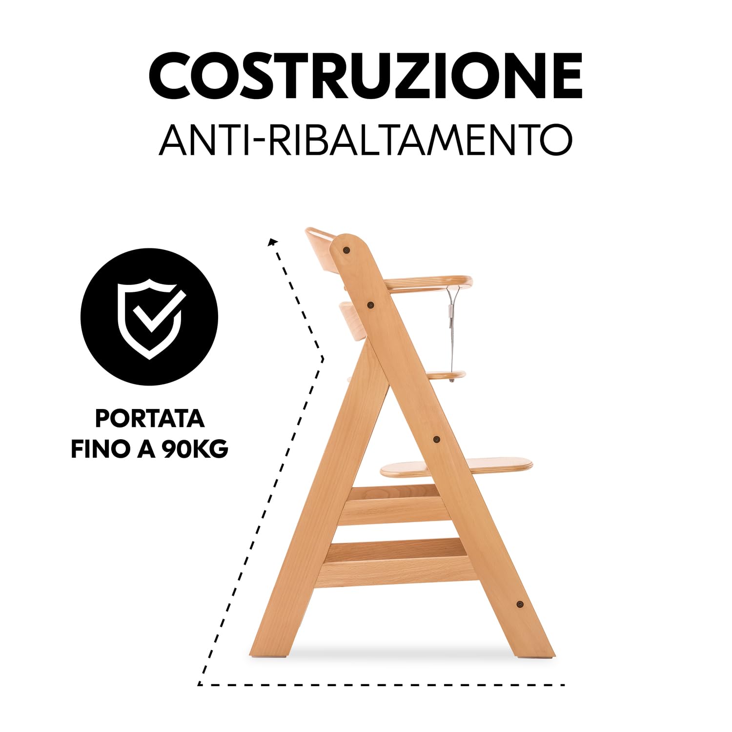hauck Seggiolone Pappa in Legno Alpha+ - Seggiolone Evolutivo da 6 mesi fino a 90 kg - Sedia Evolutiva con Barra Frontale, Cintura Inguinale e a 5 Punti - Legno Certificato FSC® - Naturale