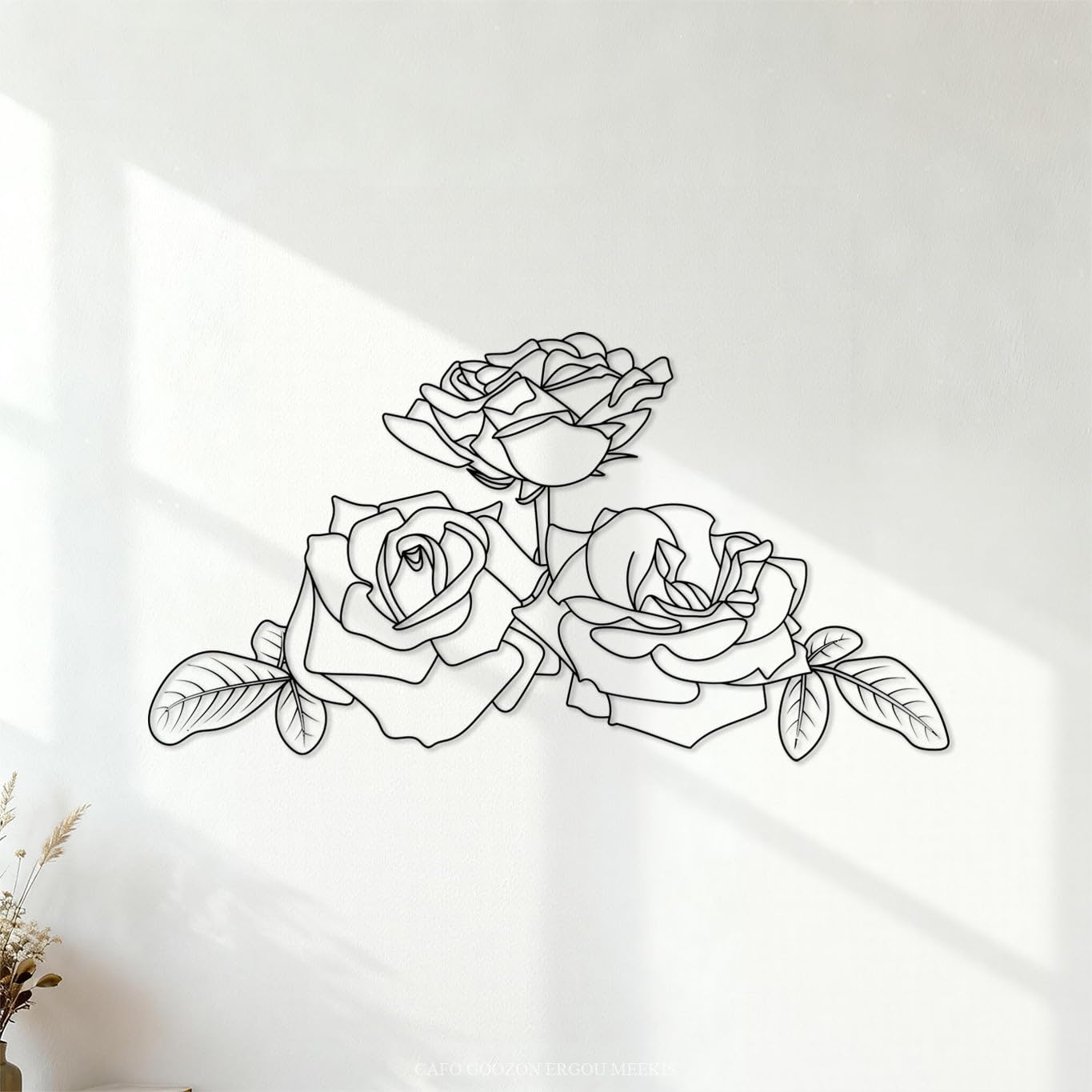 Floral Composition Three Wide Opened Roses Vinyl Wall Stickers 54x100.9cm Do not Damage the wall Surface Black